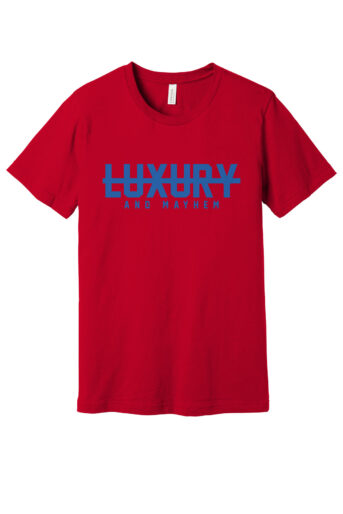Red with Blue Lettering